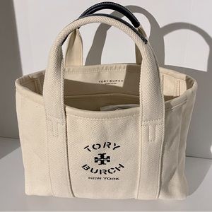 Tory Burch raw canvas tote NWOT in bag